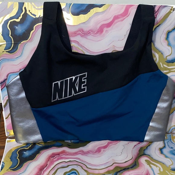 Nike Black and Blue Sports Top with Silver Highlights - Picture 3 of 8